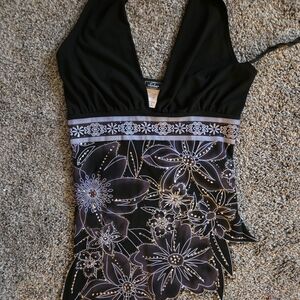 Black and Purple Floral Halter Top